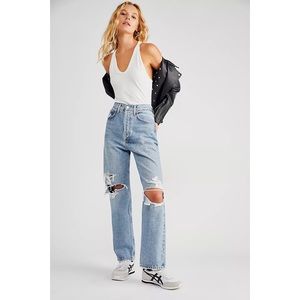 AGOLDE 90's Distressed Pinch-Waist Straight Leg Jeans Free People Busted Knee